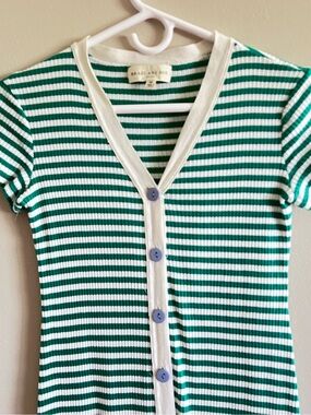 Green Striped Midi Dress - 100% Cotton, Size XS/S